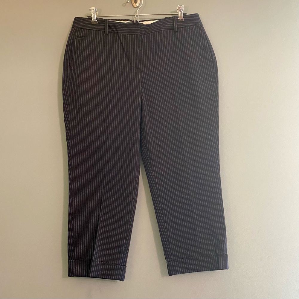 NWT Talbots Signature Black White Pinstripe Cuffed Hem Capri Trousers Sz 8 P